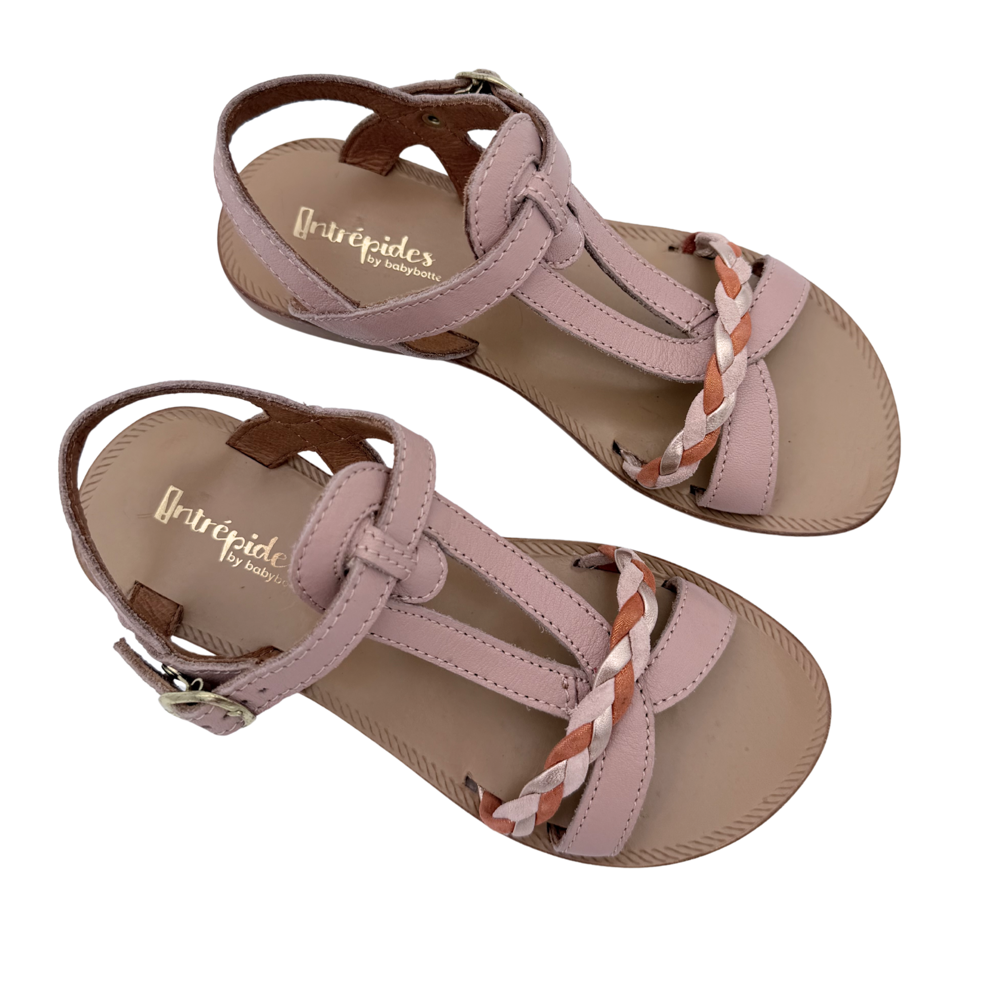 Sandales ouvertes rose poudré tressées — 30