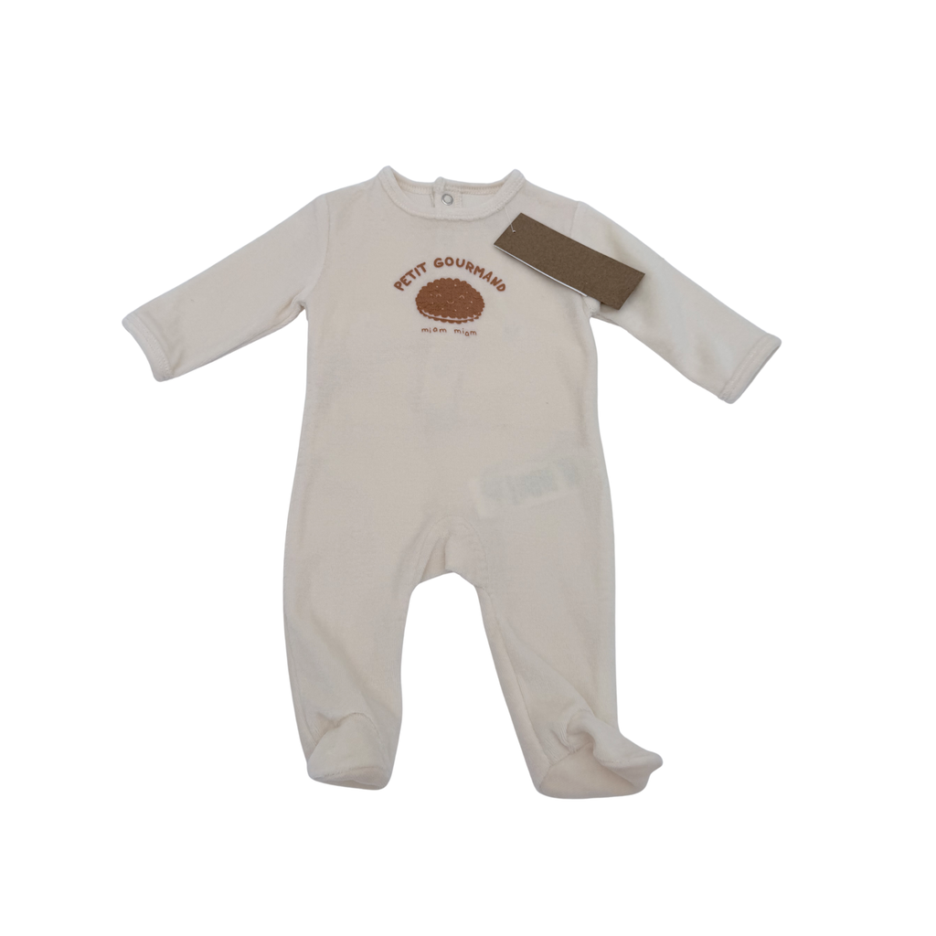 Pyjama velours écru “Petit Gourmand” — 1 mois