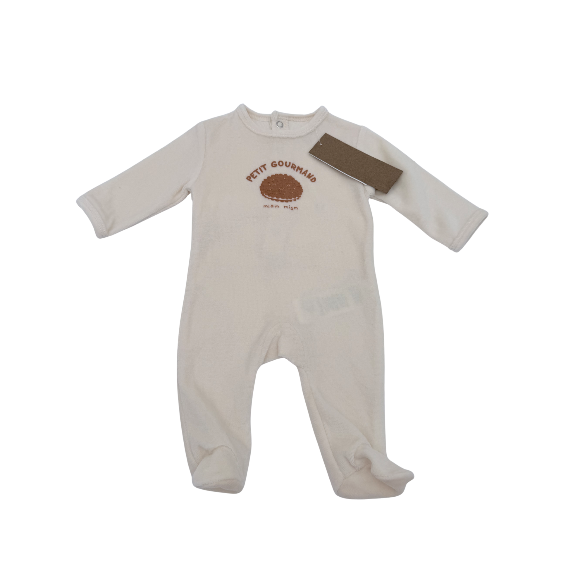 Pyjama velours écru “Petit Gourmand” — 1 mois