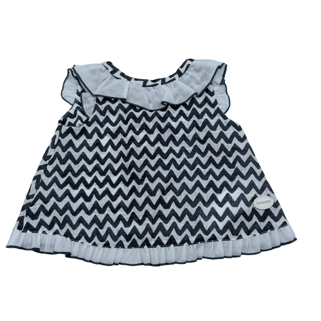 Robe à imprimé zigzag marine et blanc avec bloomer — 3 mois