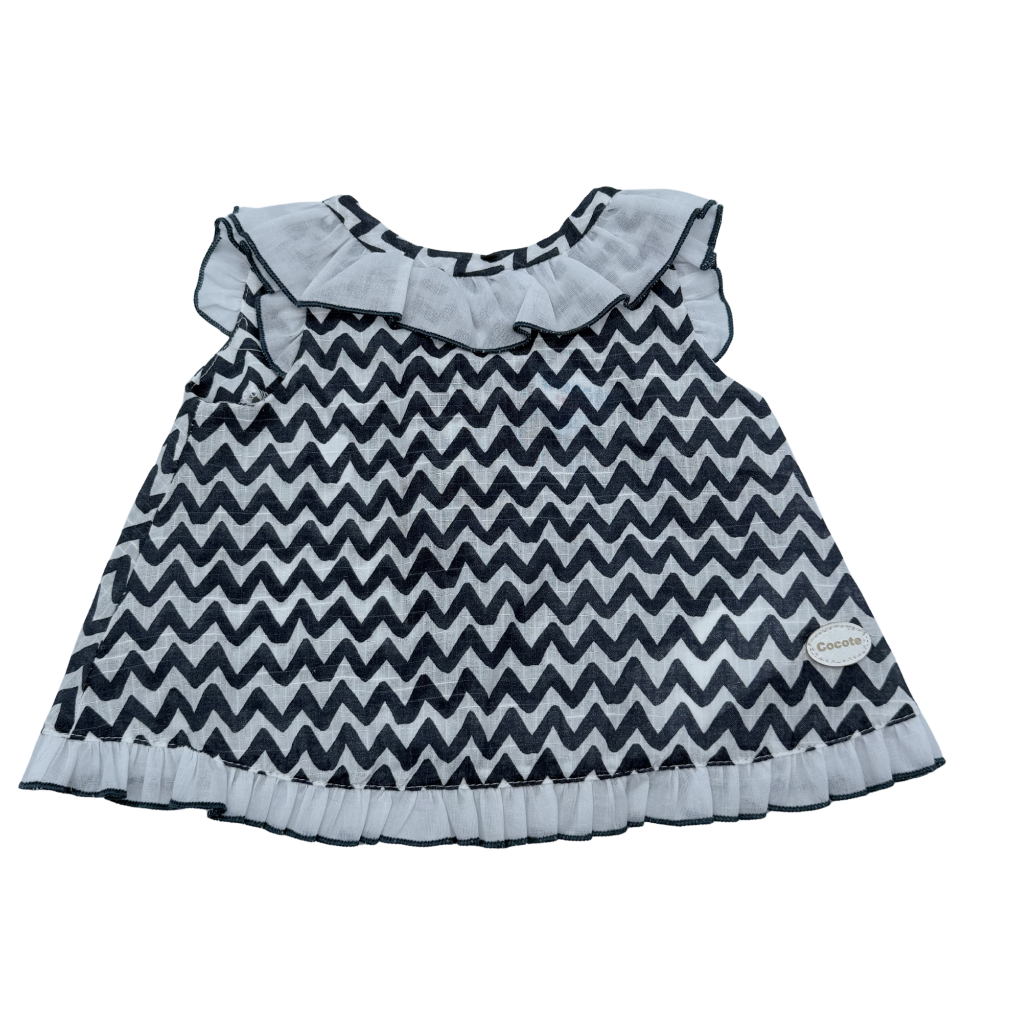 Robe à imprimé zigzag marine et blanc avec bloomer — 3 mois
