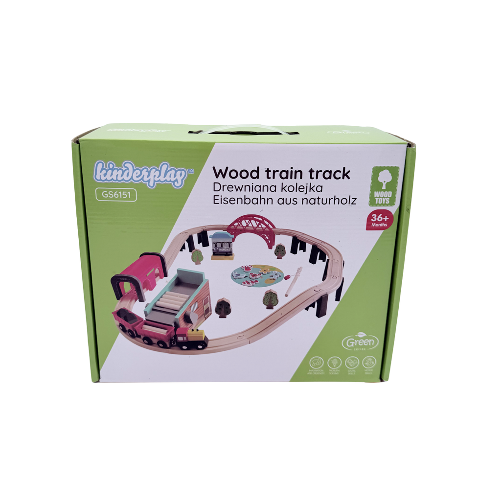 Circuit de train en bois Kinderplay Green Series — 69 pièces