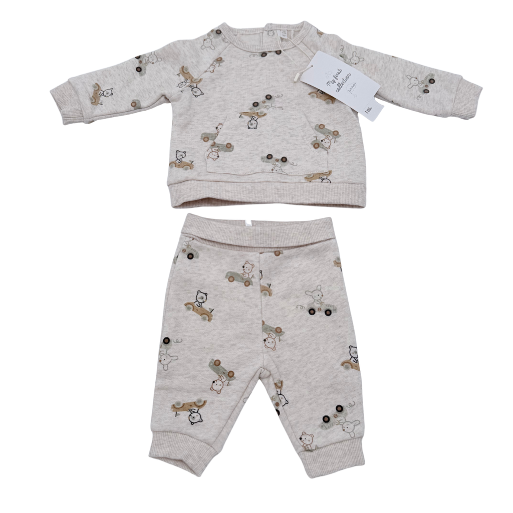Ensemble bébé sweat et pantalon imprimé animaux - 1 mois