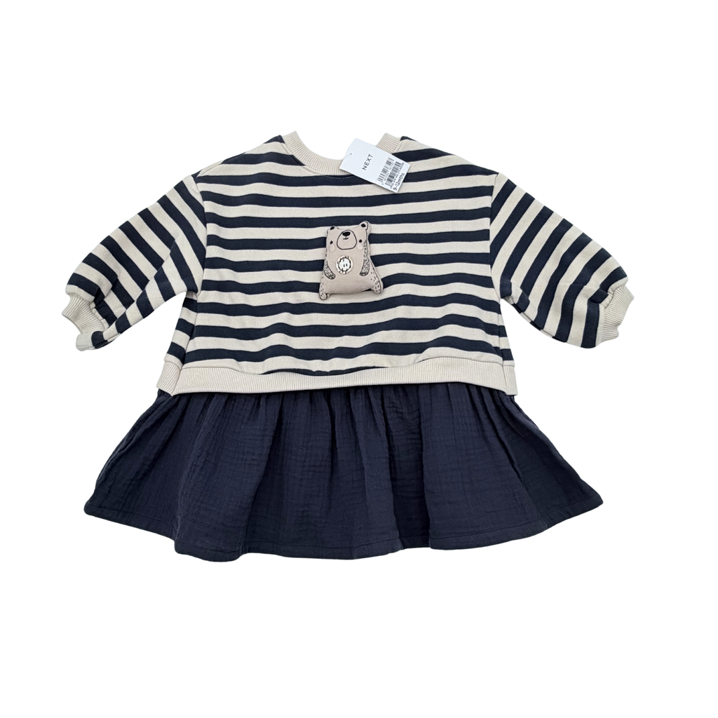 Robe bi-matière rayée et gaze de coton — 9-12 mois
