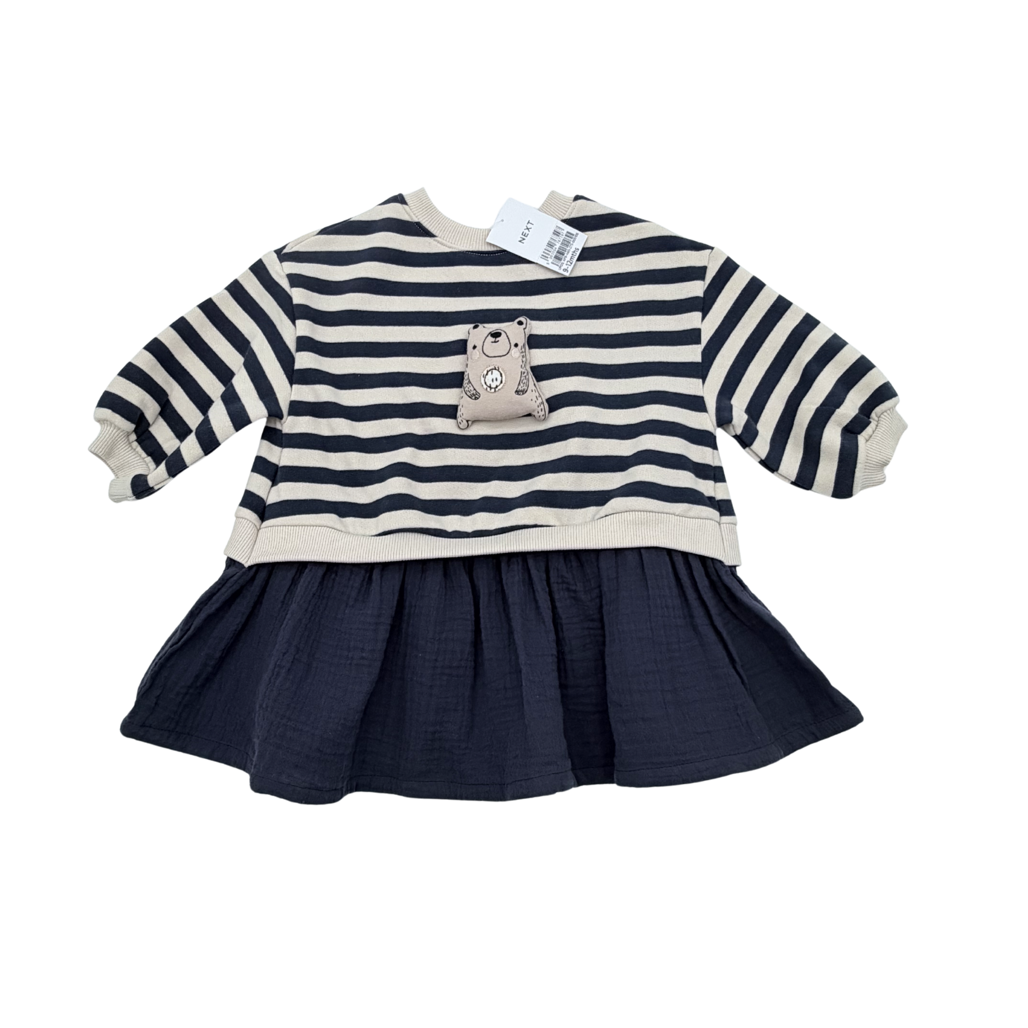 Robe bi-matière rayée et gaze de coton — 9-12 mois