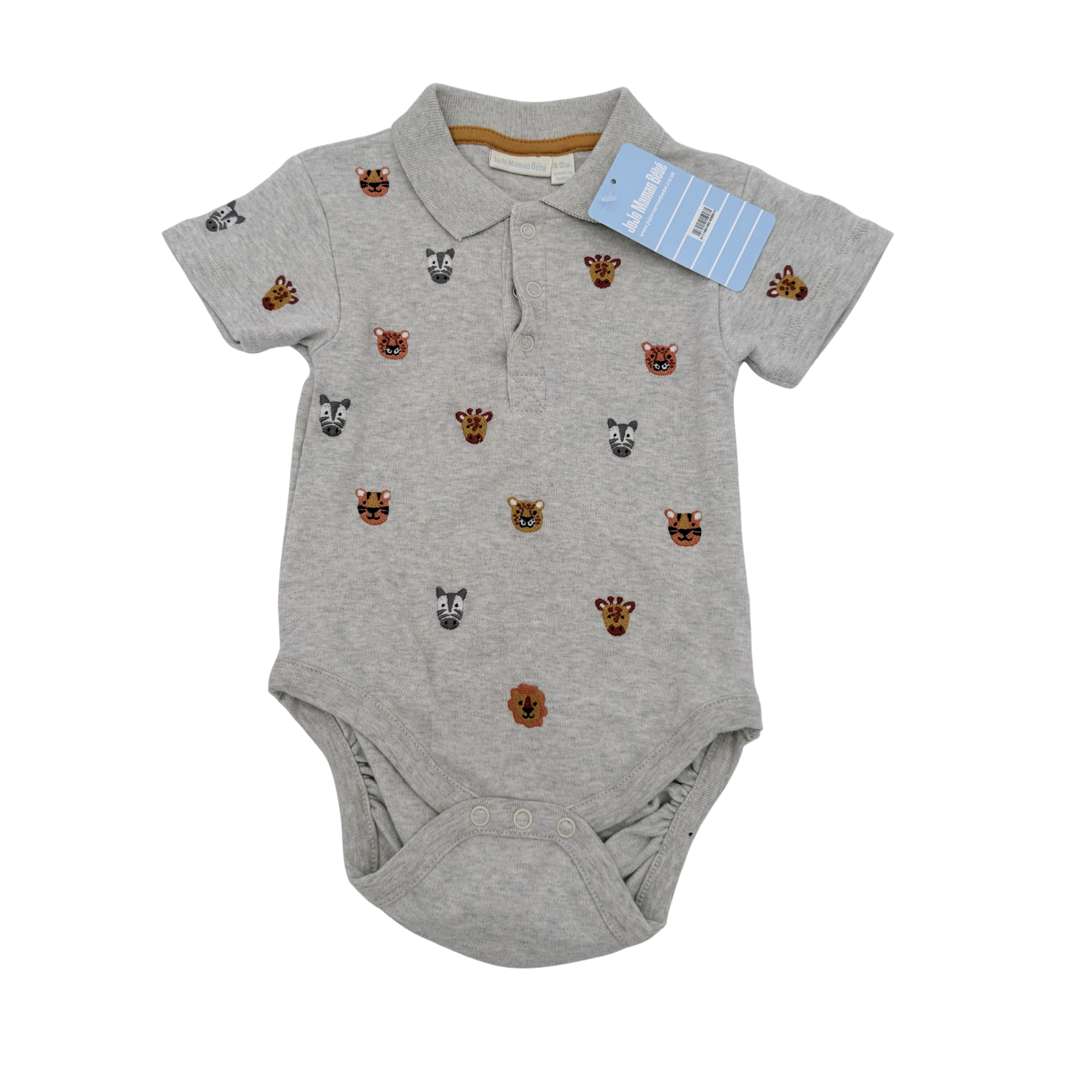 Body polo gris imprimé animaux safari — 6-12 mois