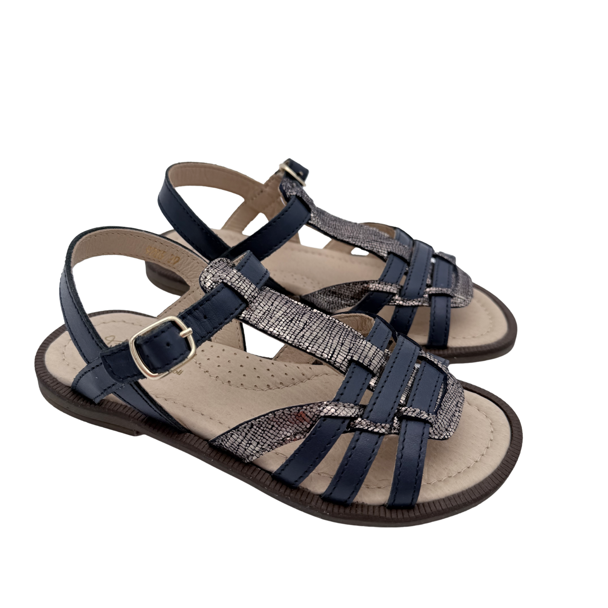Sandales bleu marine et argentées — 29