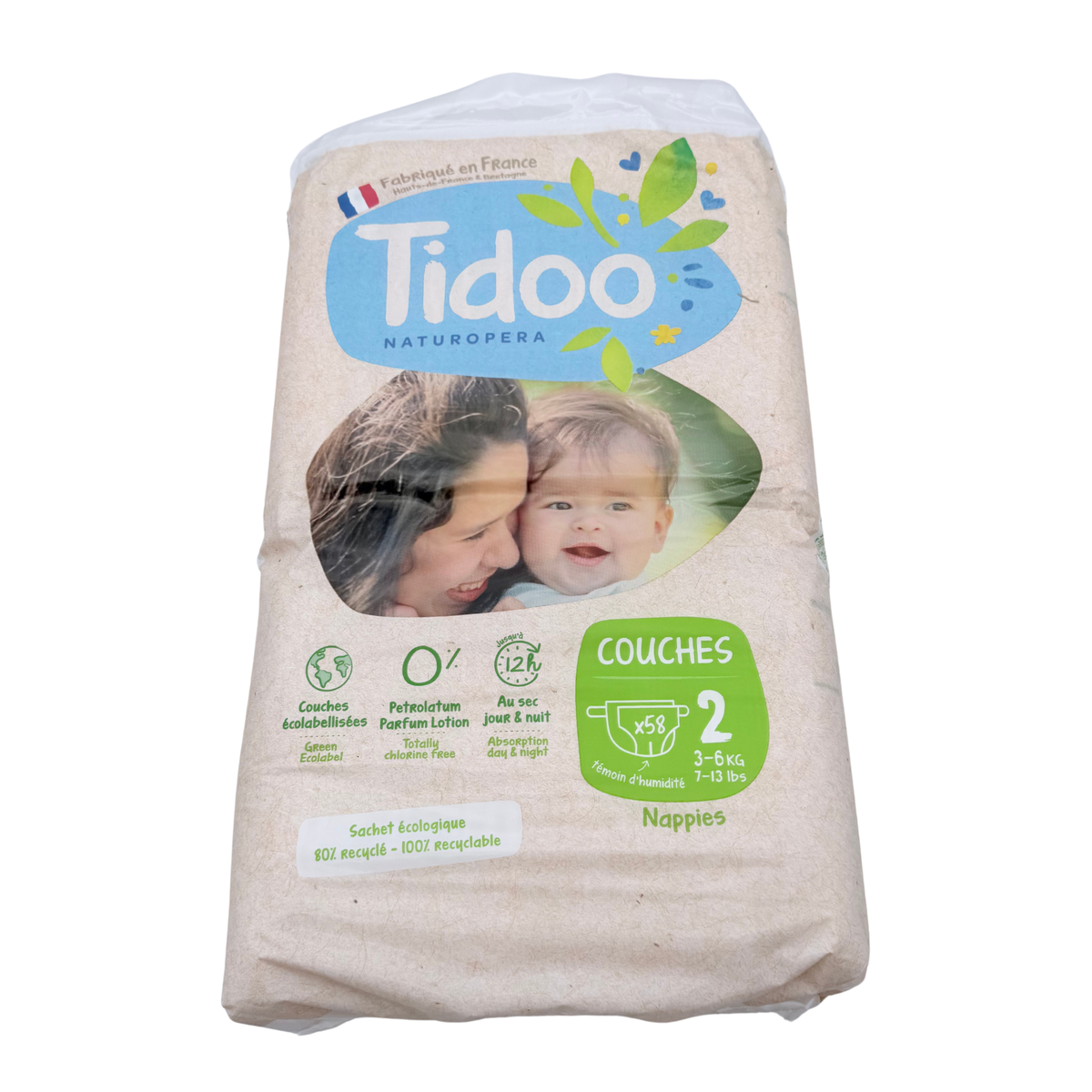 Couches bébé taille 2 – 3 à 6 kg – 58 pièces