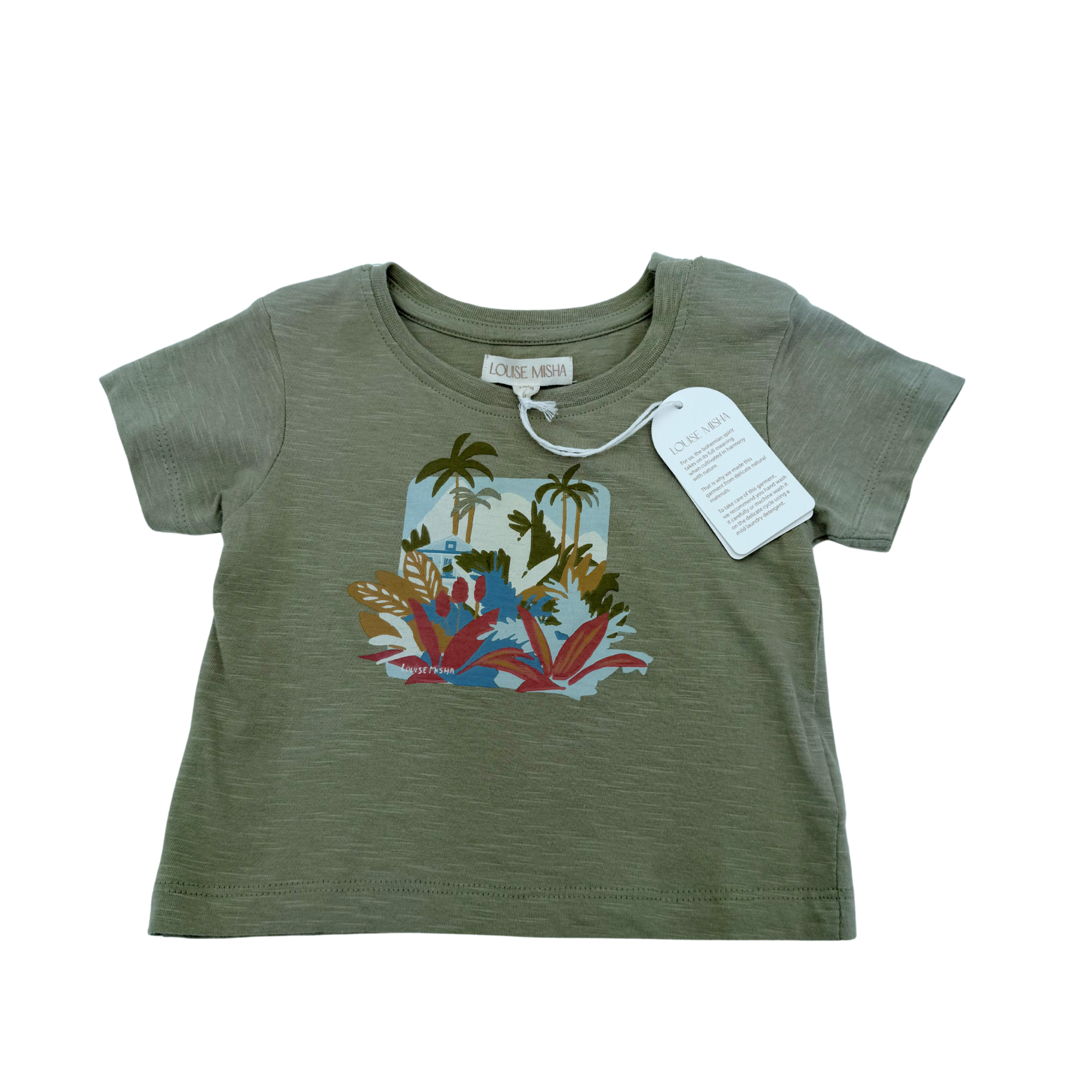 T-shirt kaki imprimé tropical — 12 mois