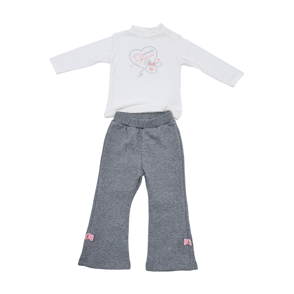 Ensemble blanc et gris avec pantalon évasé - 18 mois