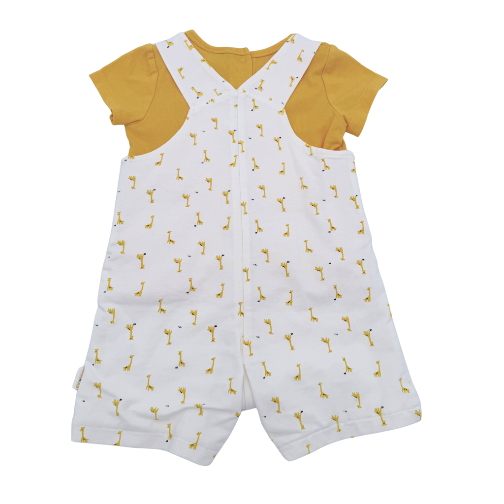 Ensemble salopette short et t-shirt girafes — 6 mois