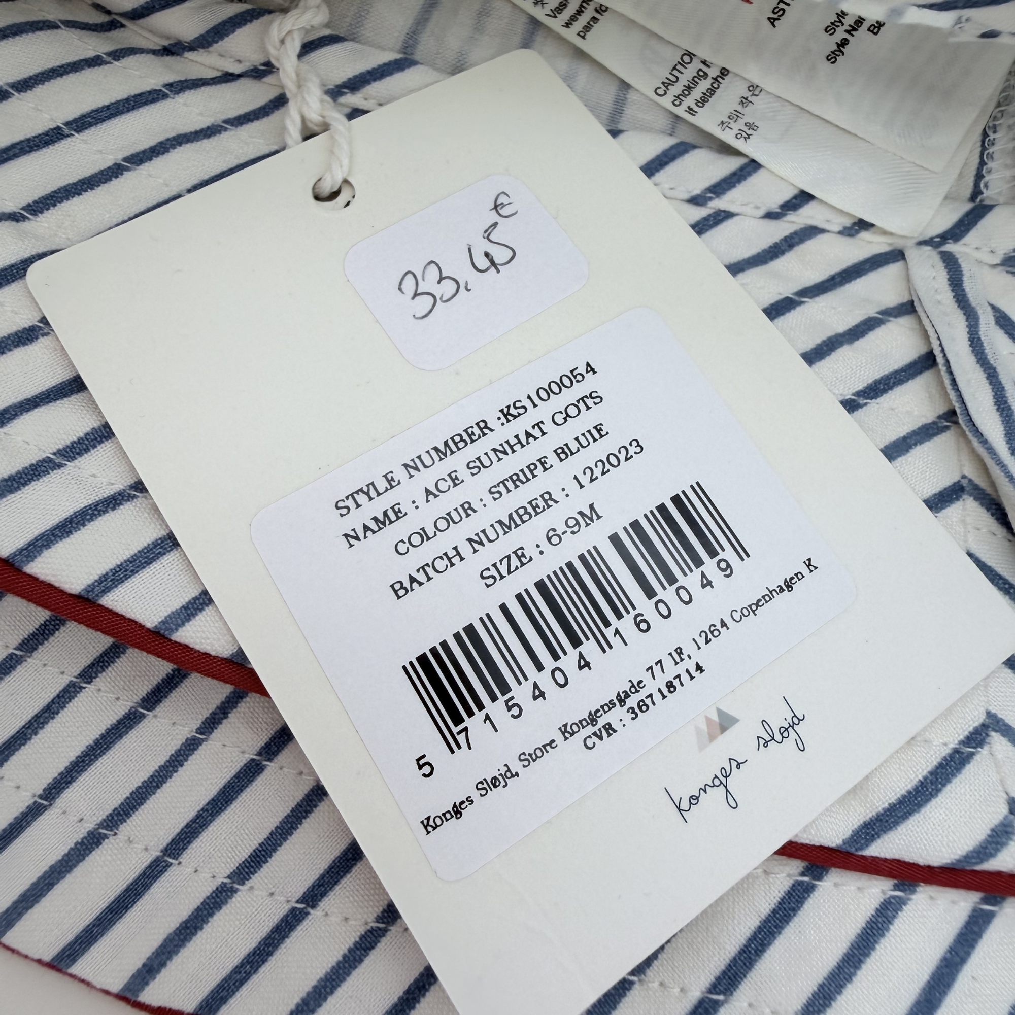 Bob bébé rayé bleu et blanc — 6-9 mois