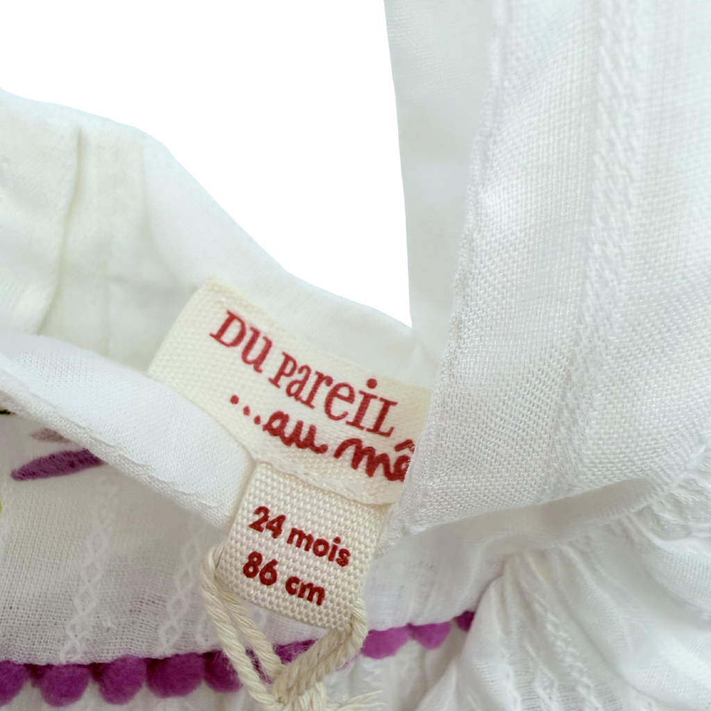 Robe blanche à volants brodés — 24 mois