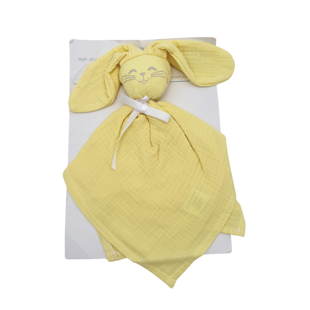 Doudou lapin gaze de coton — jaune