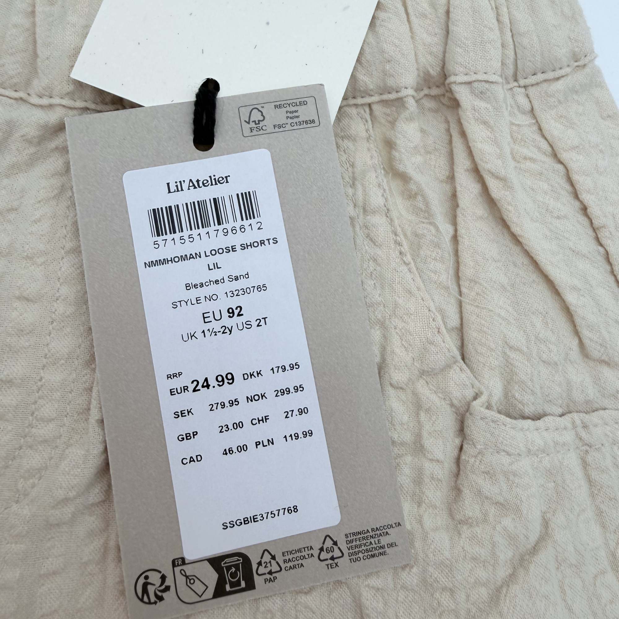 Short texturé beige — 18-24 mois