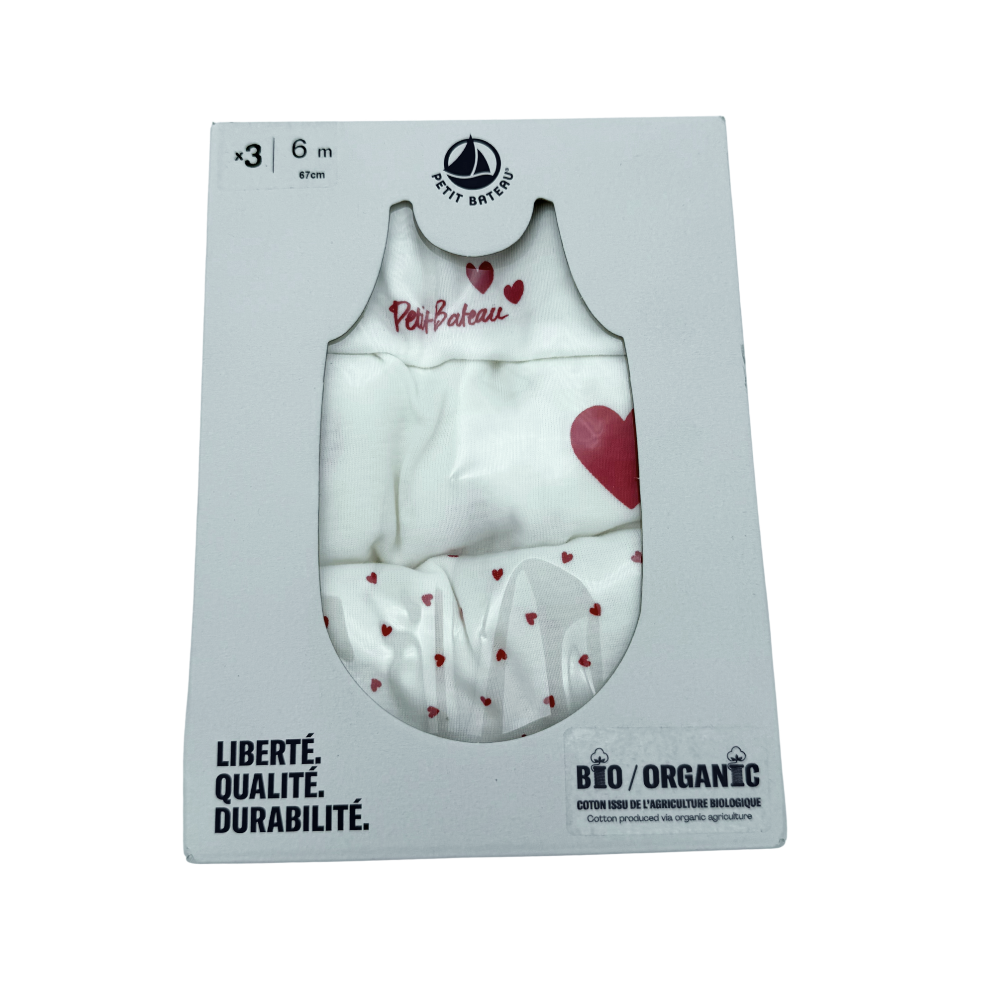 Lot de 3 bodies à bretelles cœurs — 6 mois