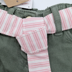 Pantalon large vert kaki avec ceinture rayée rose — 9 mois