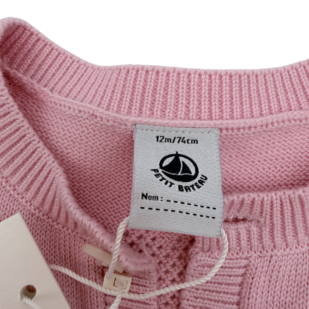 Gilet en maille ajourée à cœurs rose - 12 mois