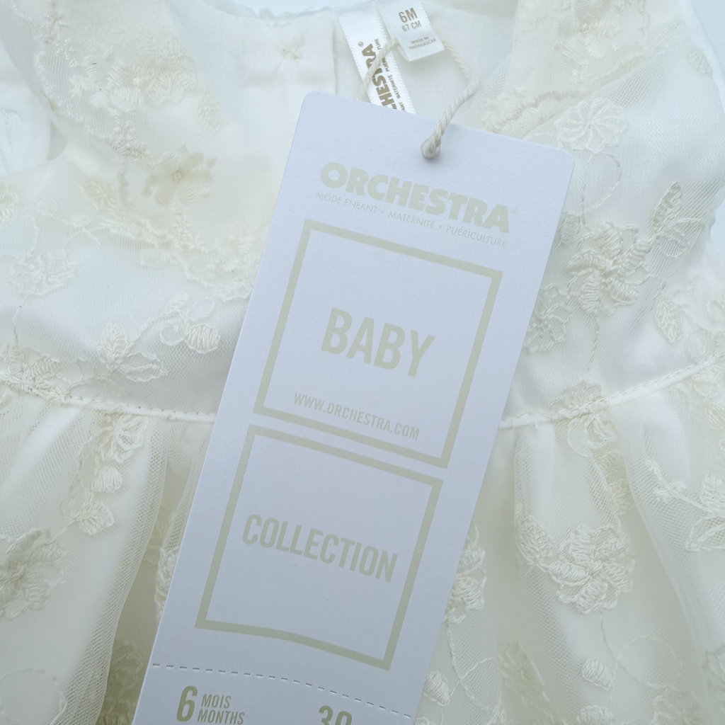 Robe de cérémonie bébé avec culotte intégrée écrue – 6 mois
