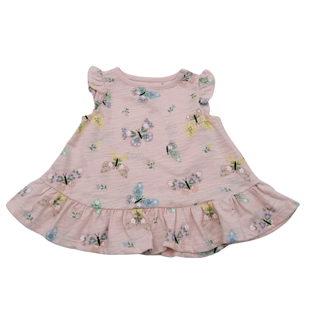 Robe rose imprimé papillons — 0-3 mois