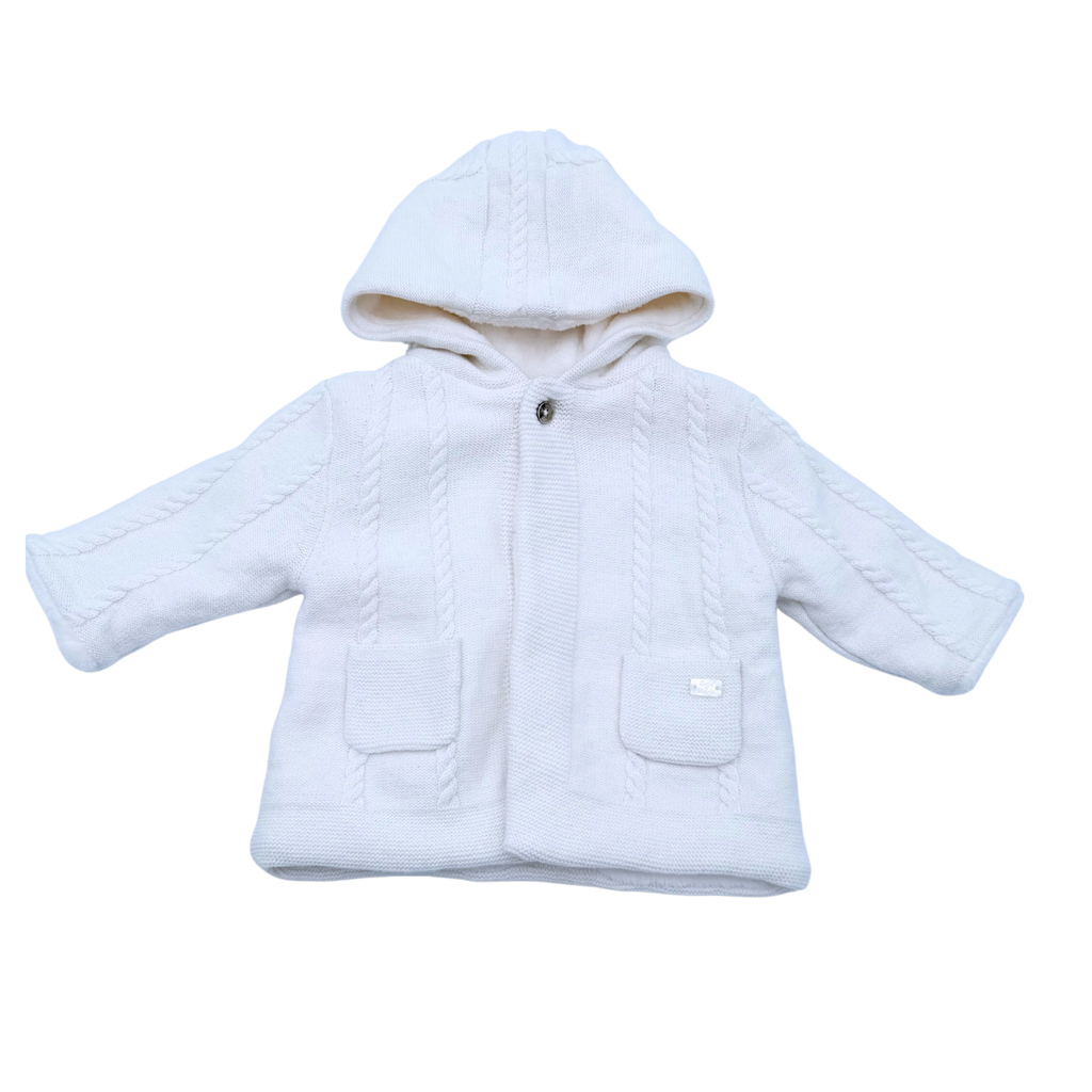 Manteau bébé en maille écrue à capuche - 3 mois