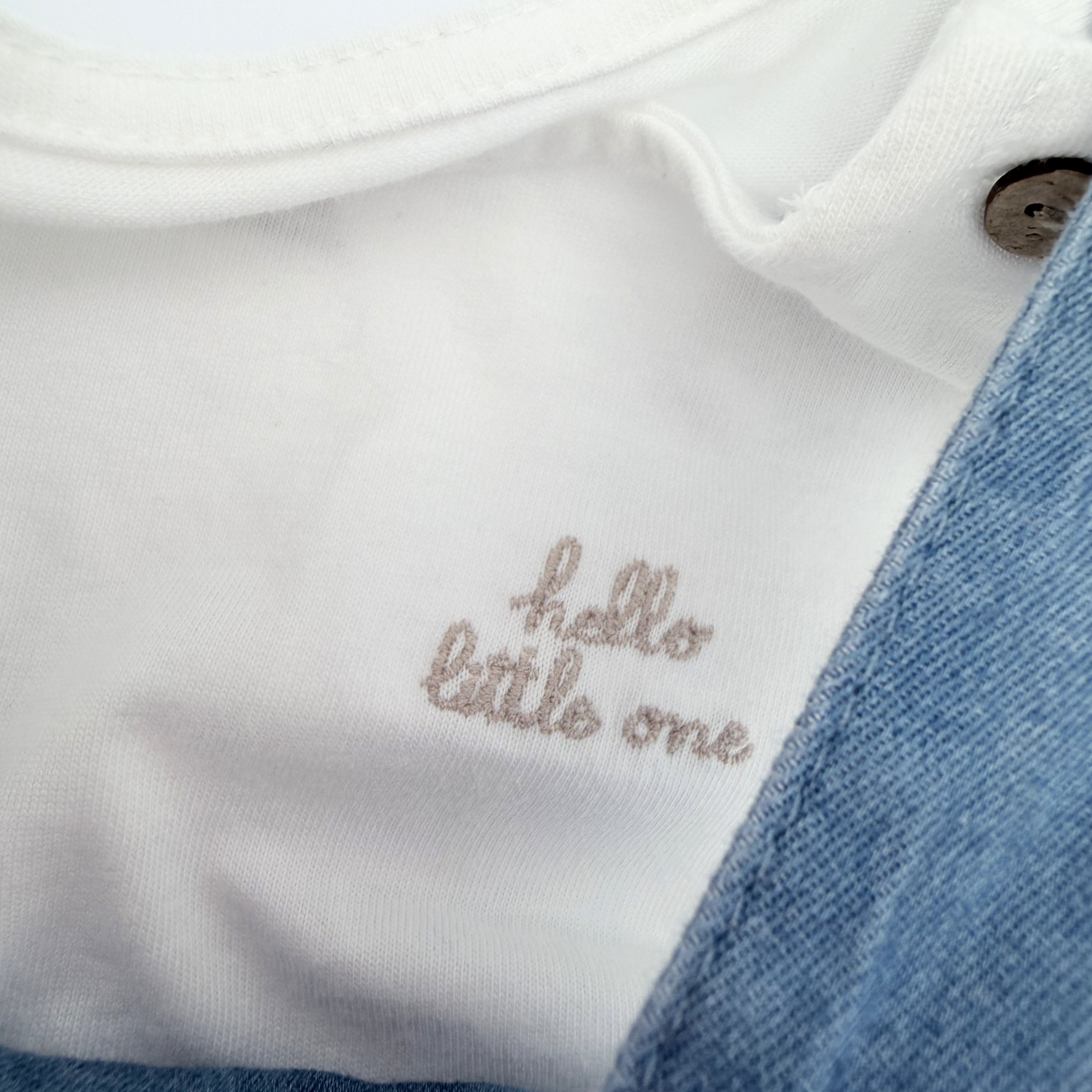 Ensemble salopette jean & body blanc — 3 mois