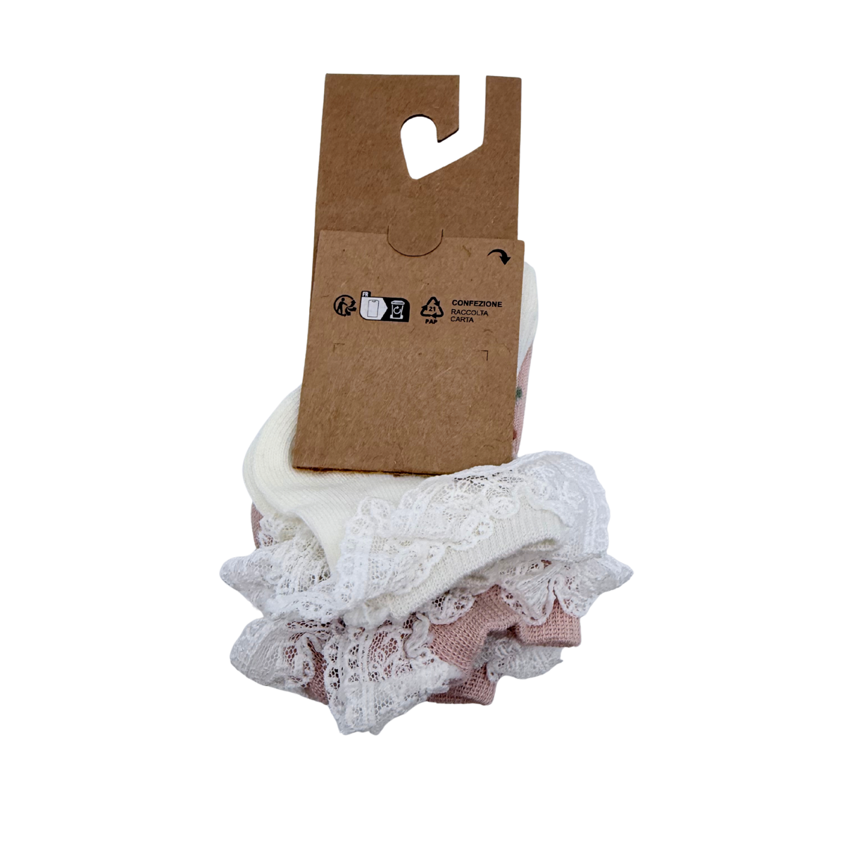 Lot de 3 paires de chaussettes bébé à dentelle rose et écru - 16-18