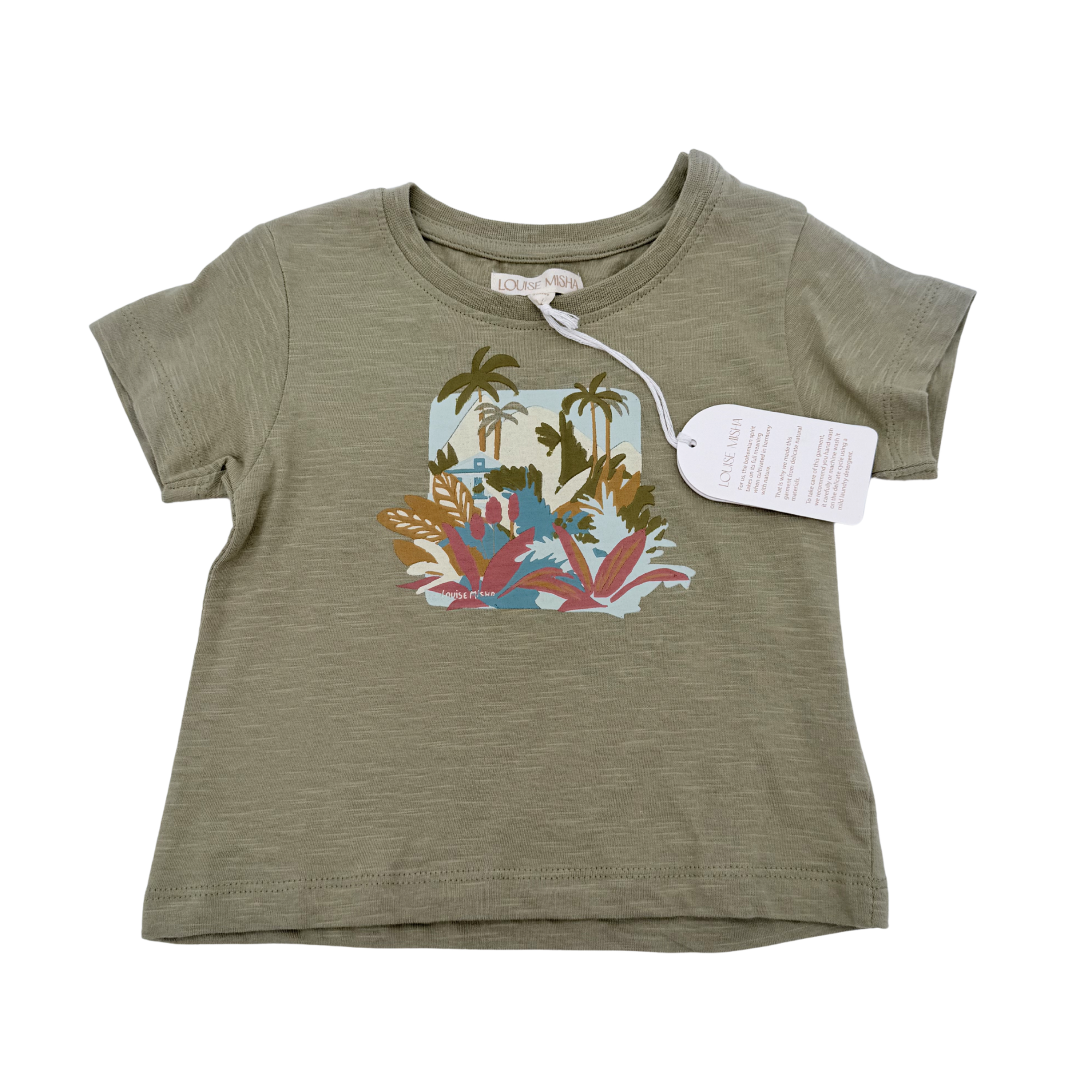 T-shirt kaki imprimé tropical — 18 mois