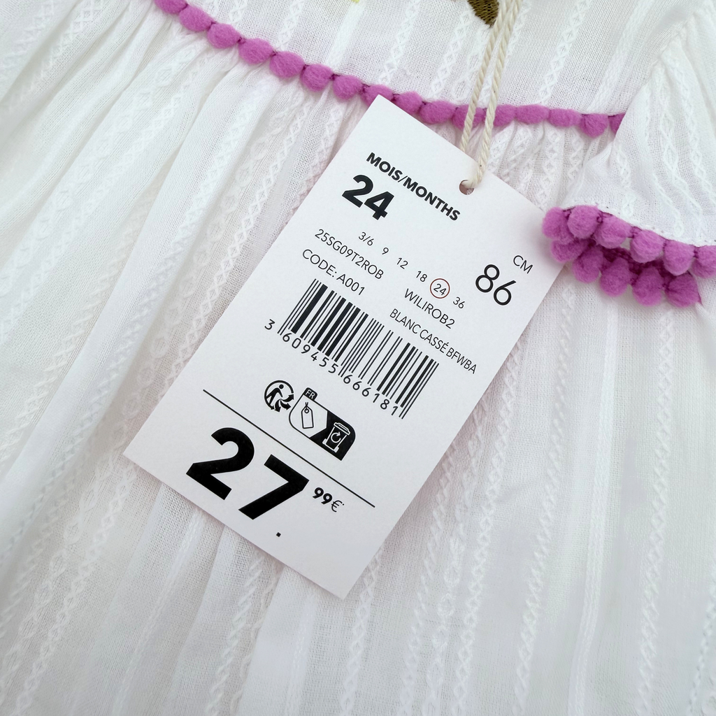 Robe blanche à volants brodés — 24 mois