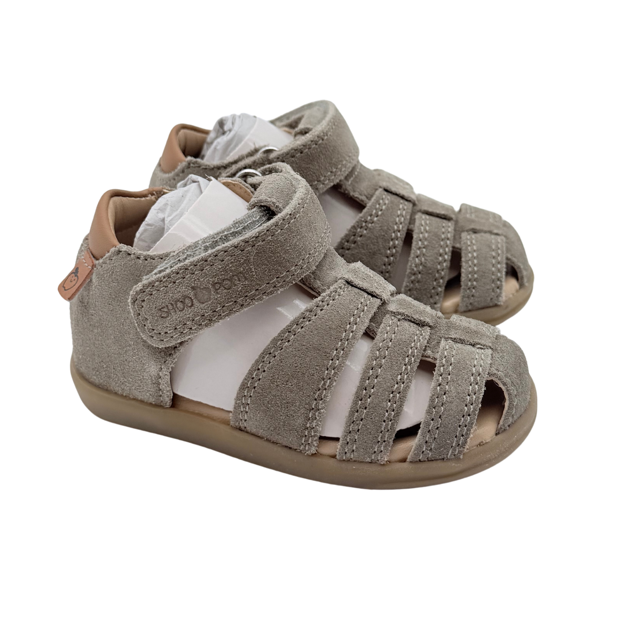 Sandales bébé en cuir velours kaki - 20