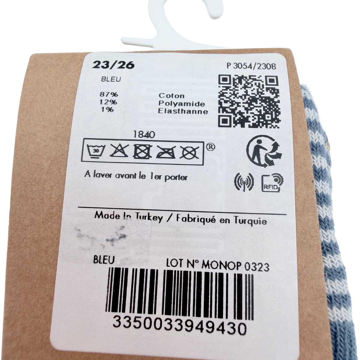 Chaussettes bleues rayées antidérapantes – 23-26
