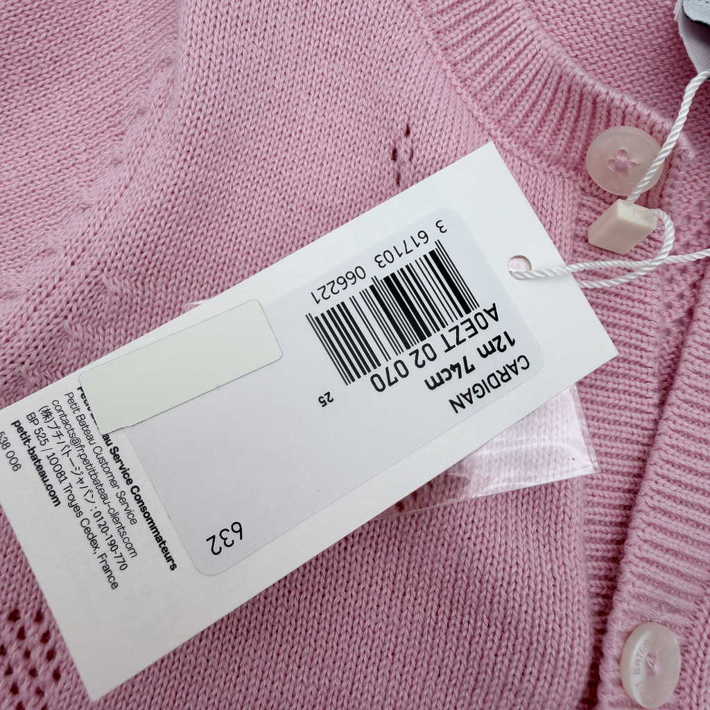 Gilet en maille ajourée à cœurs rose - 12 mois