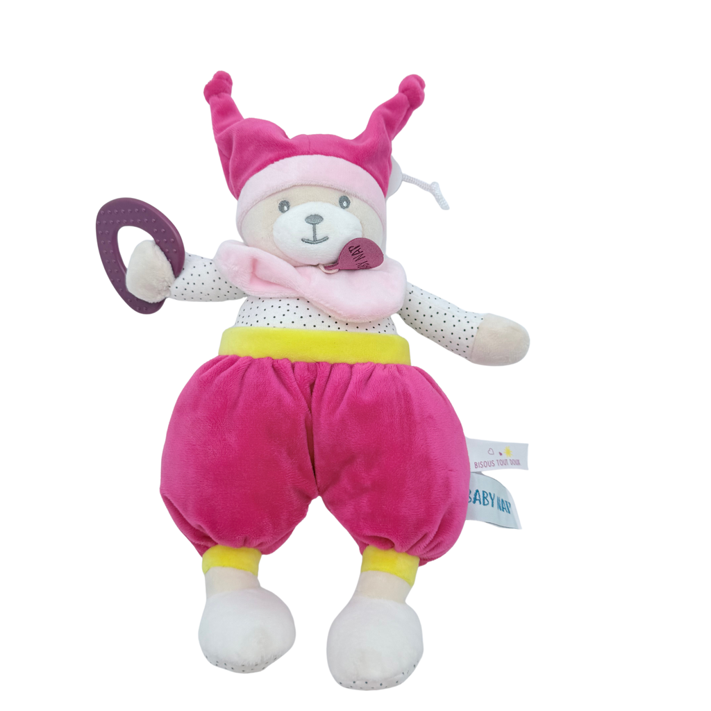 Peluche d'éveil rose avec anneau de dentition