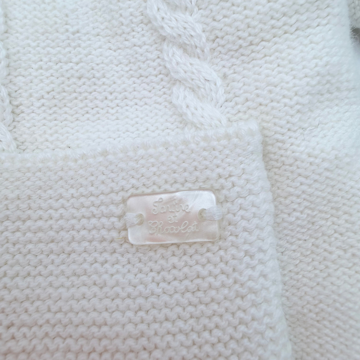 Manteau bébé en maille écrue à capuche - 3 mois