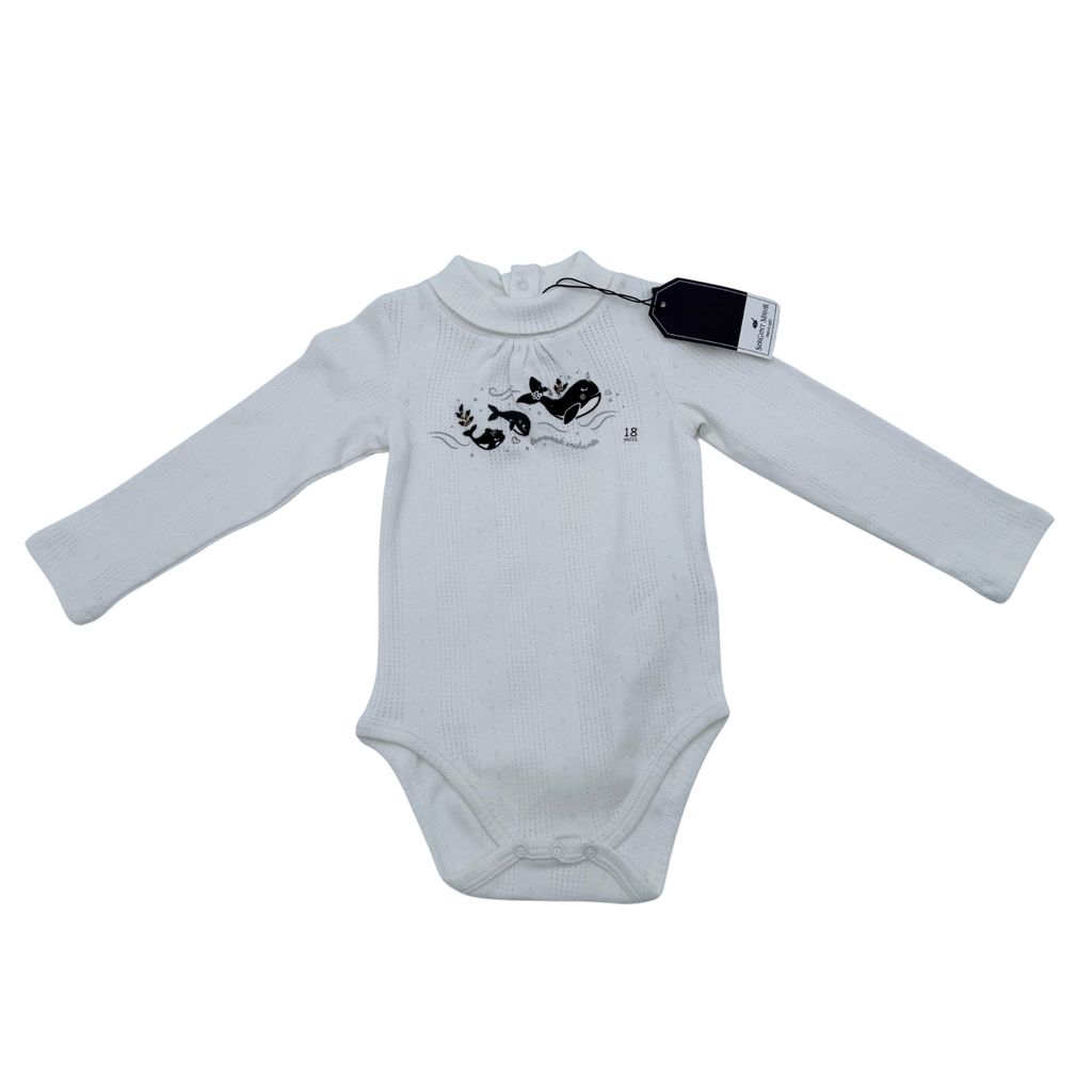 Body manches longues blanc à motif baleines — 18 mois