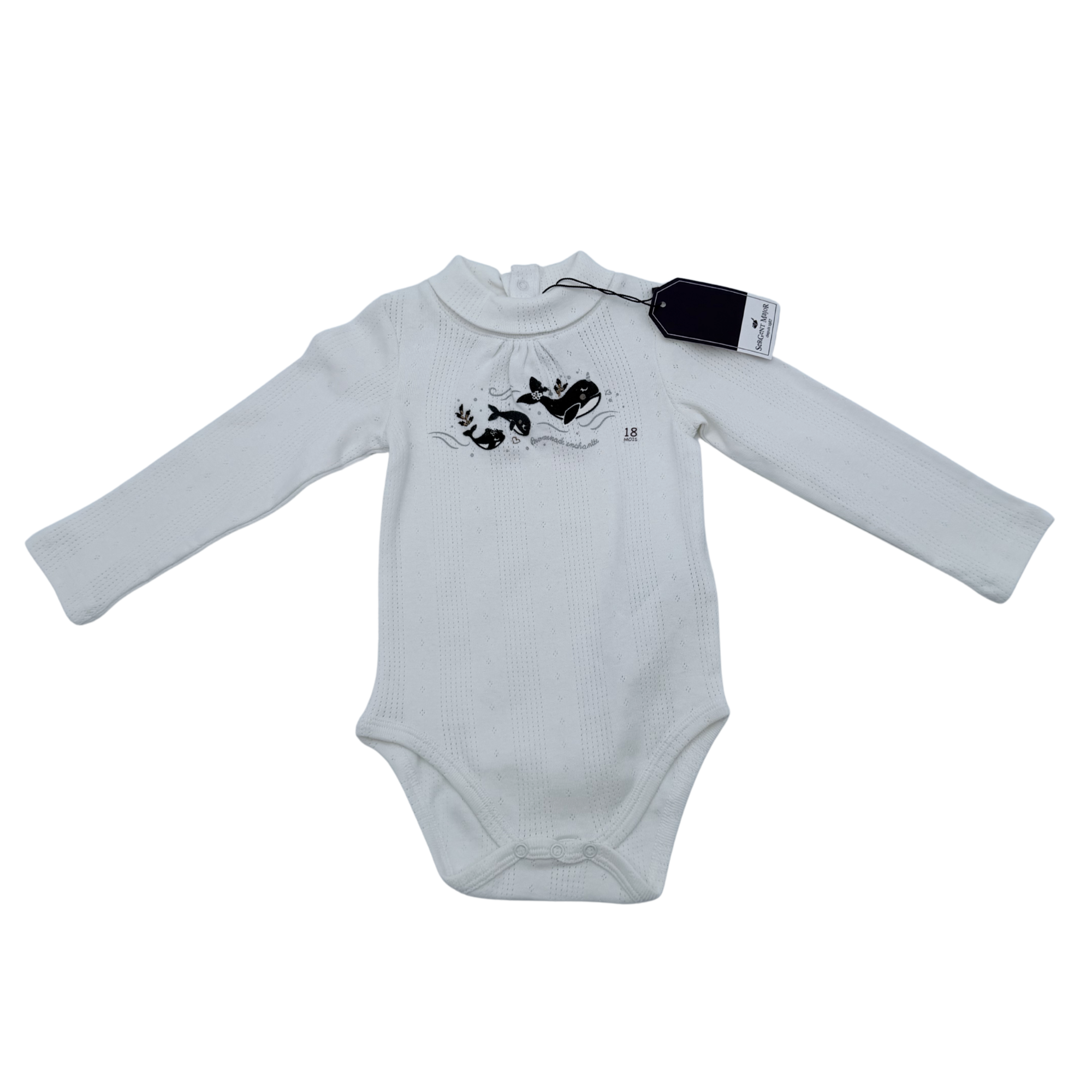 Body manches longues blanc à motif baleines — 18 mois