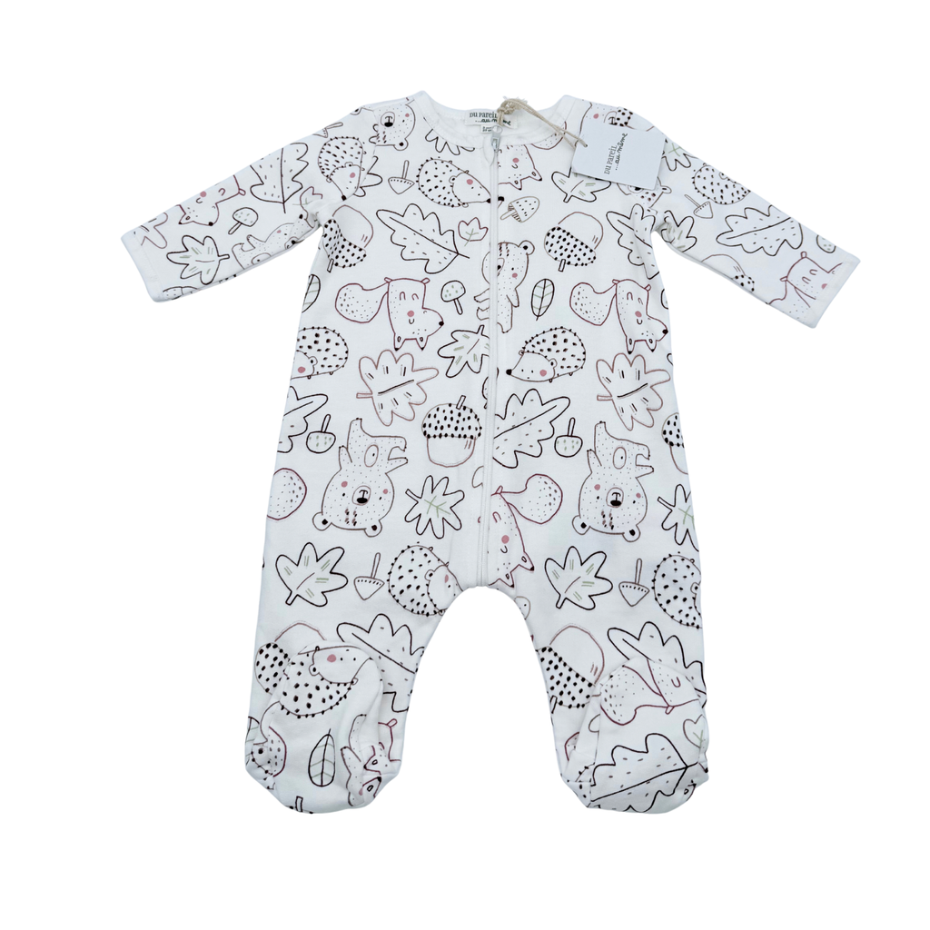 Pyjama bébé blanc imprimé animaux de la forêt - 3 mois