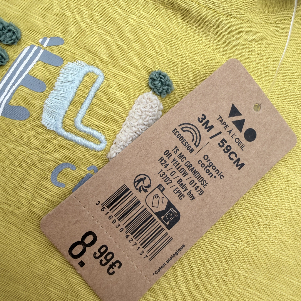 T-shirt kaki « Félin câlin » — 3 mois
