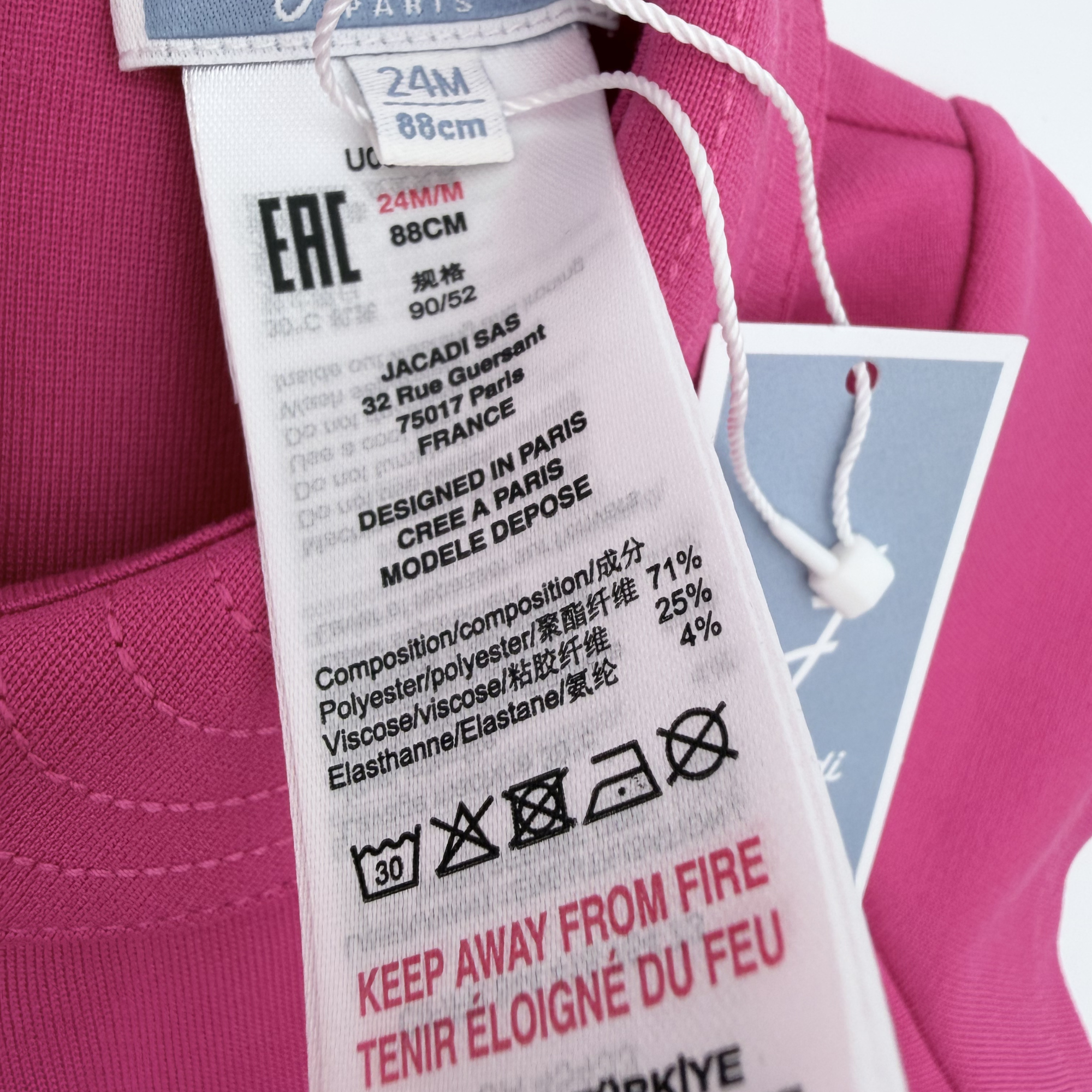Robe fuchsia à col Claudine — 24 mois
