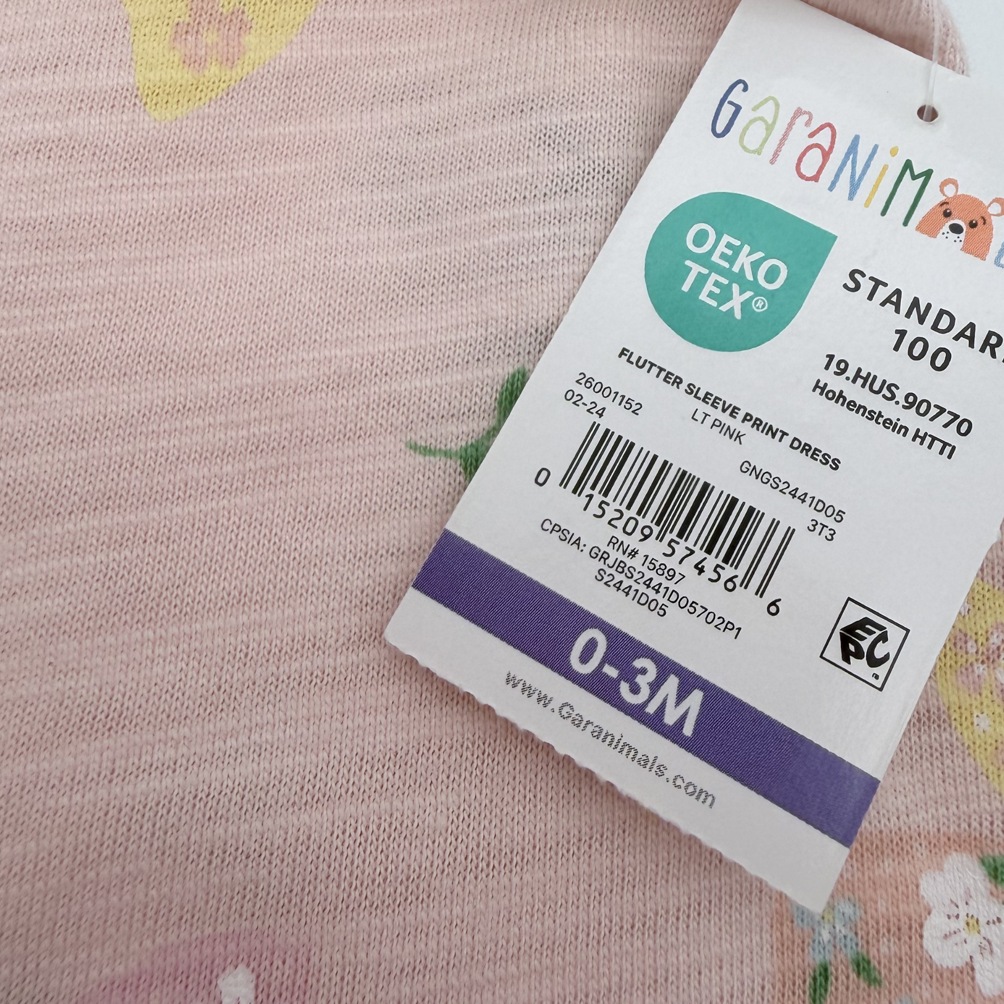 Robe rose imprimé papillons — 0-3 mois