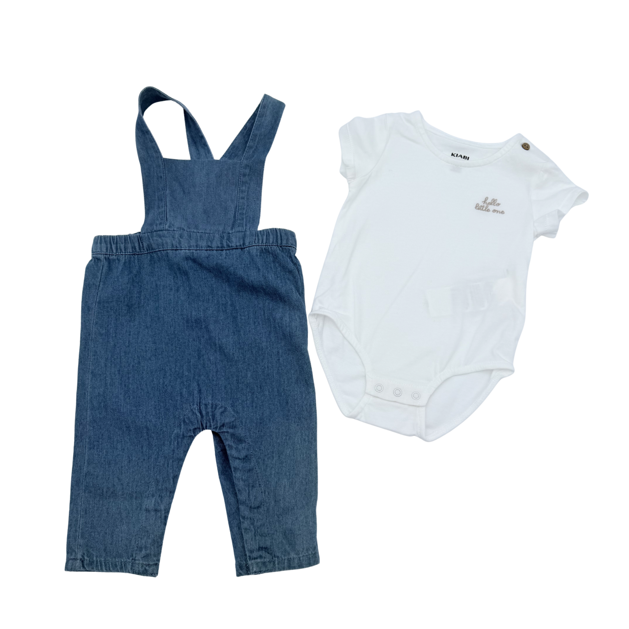 Ensemble salopette jean & body blanc — 3 mois