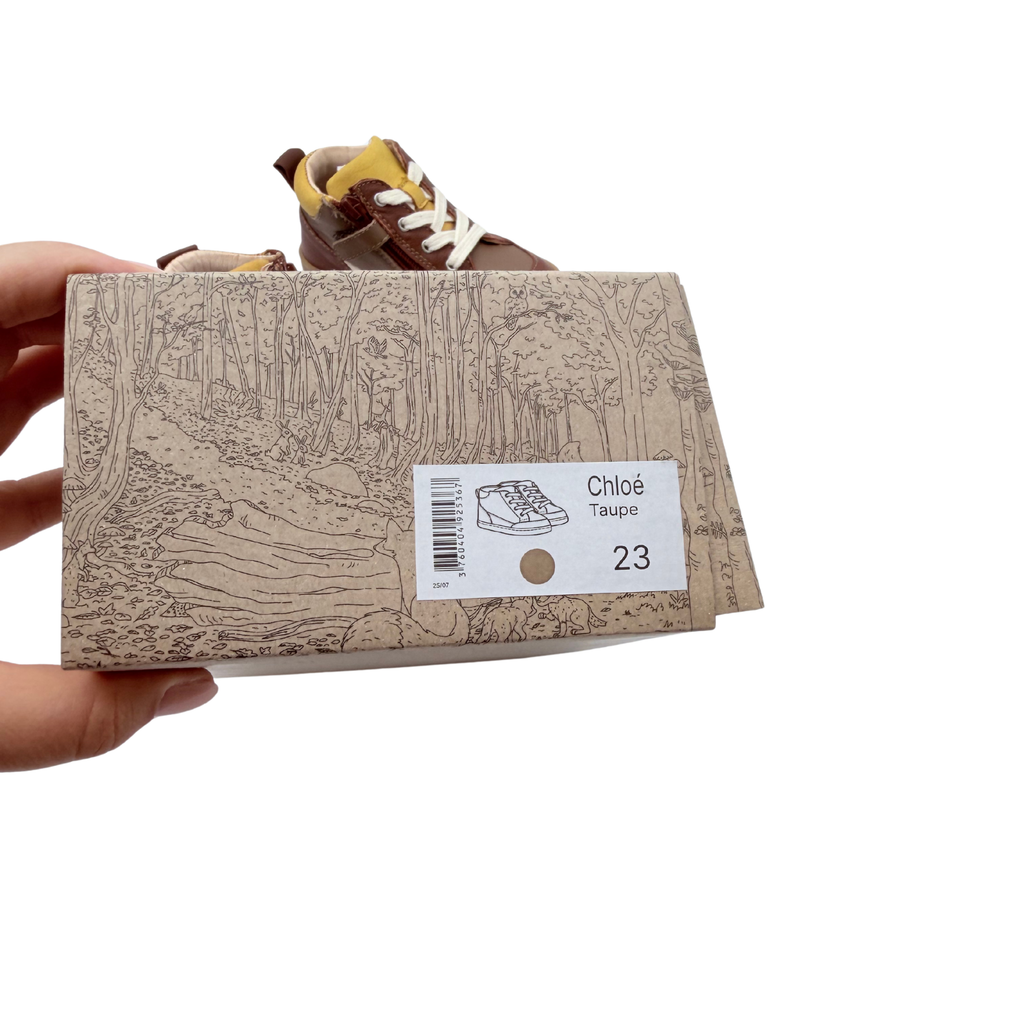 Baskets montantes premiers pas en cuir marron et jaune - 23