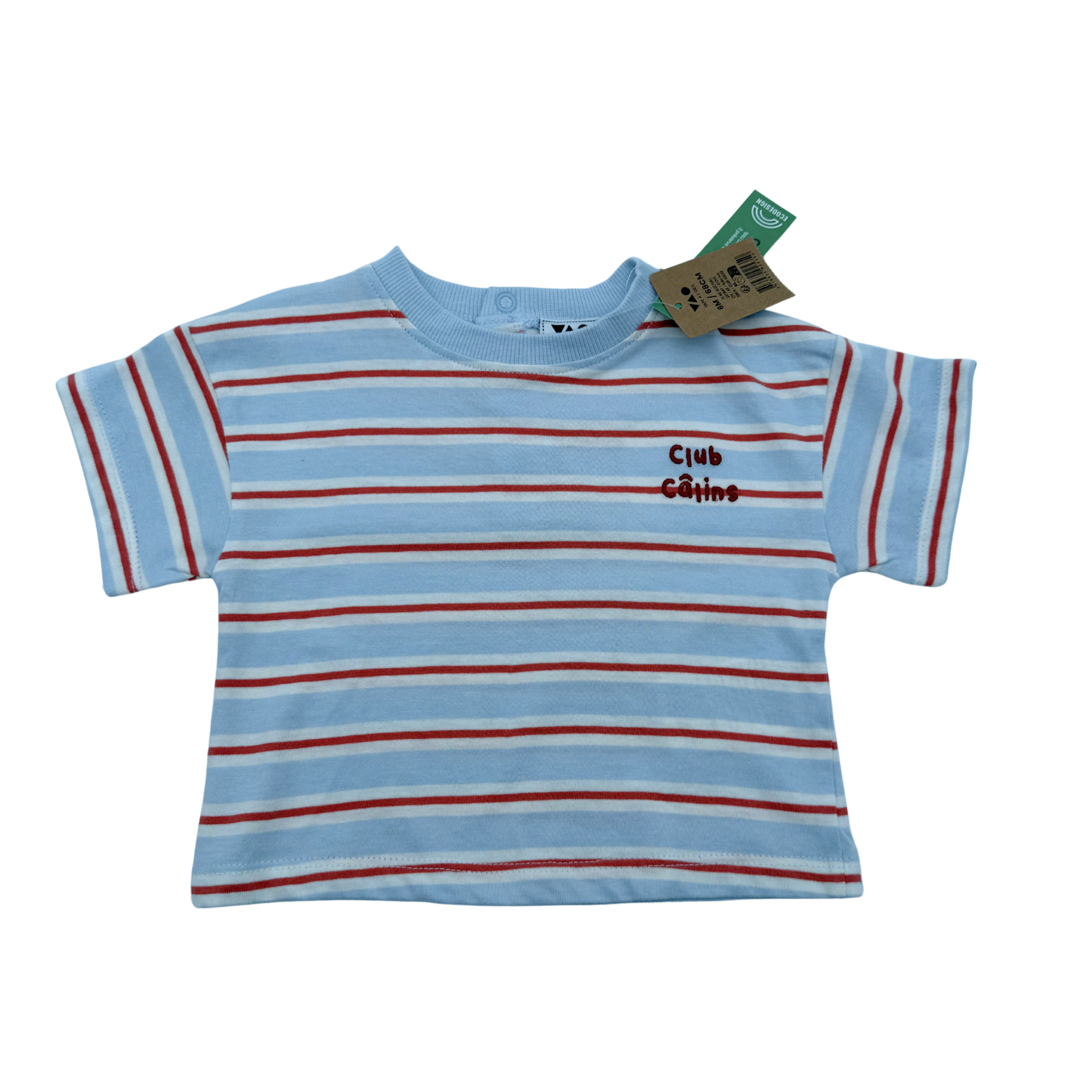 T-shirt rayé « Club Câlins » – 6 mois