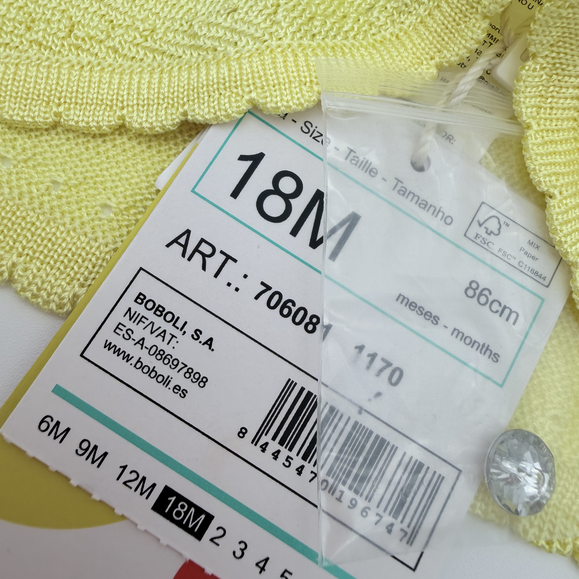 Boléro maille jaune — 18 mois