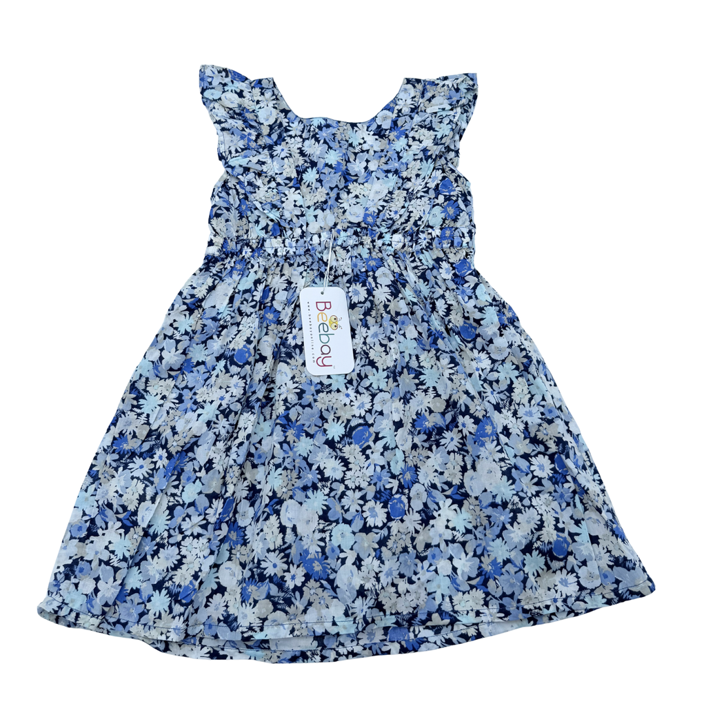 Robe à fleurs bleues à volants — 3-4 ans