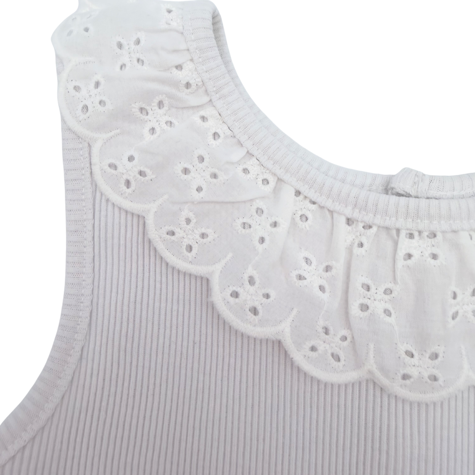 Body bébé blanc sans manches col broderie anglaise — 6 mois