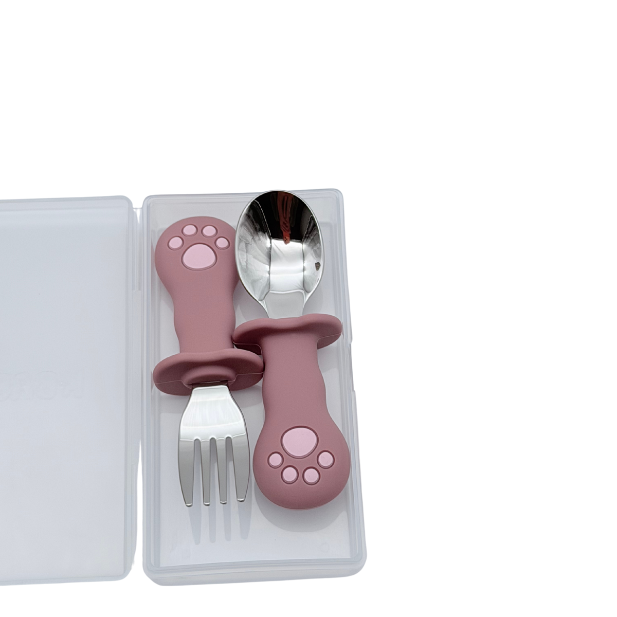 Couverts d’apprentissage bébé rose avec étui - Dès 8 mois