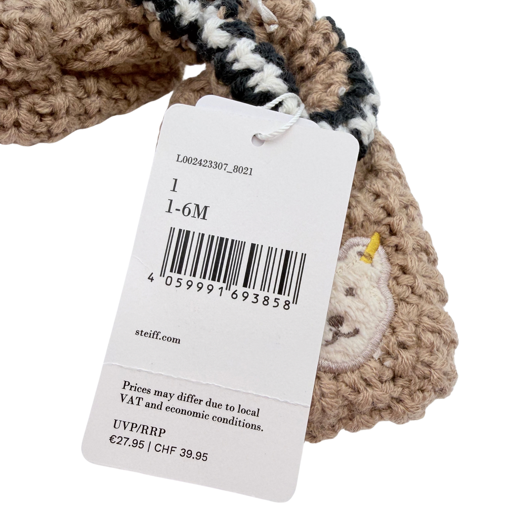 Chaussons bébé en maille beige à motif brodé - 1-6 mois