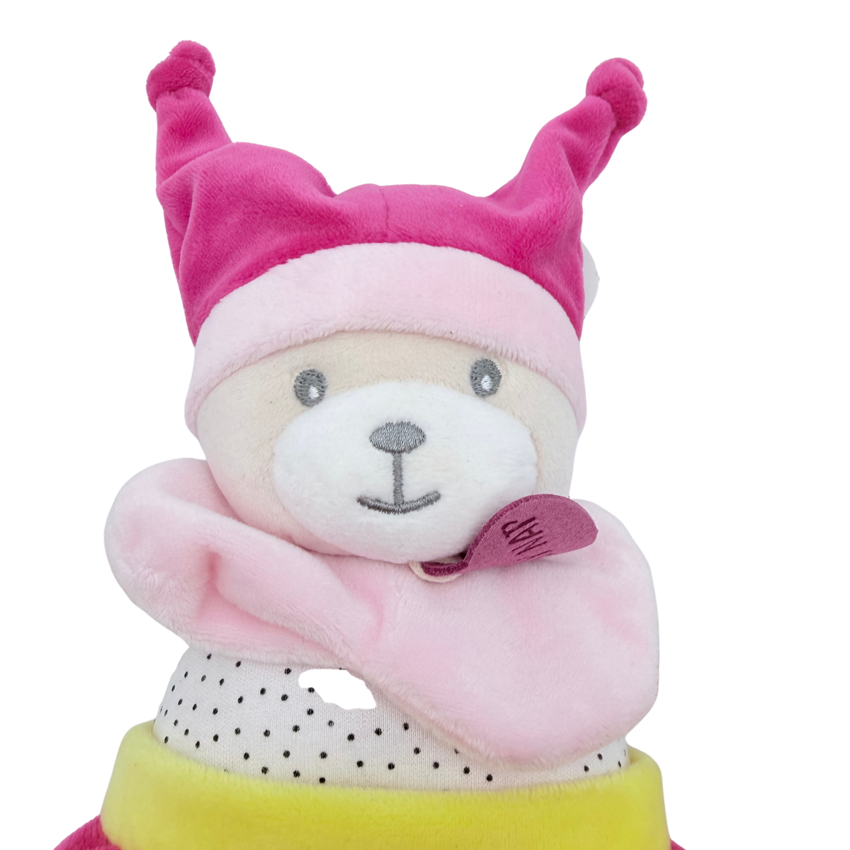 Peluche d'éveil rose avec anneau de dentition