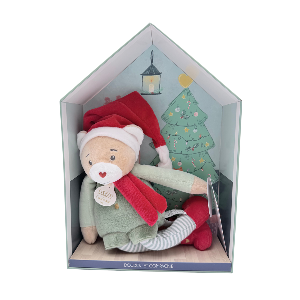 Peluche lutin farceur de Noël avec boîte décorative